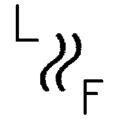 Canyon Madness Ranch brand: An L at upper left, two wavy lines slanting down the middle, and an F at lower right