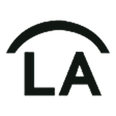Flathead Lake Lodge brand: The letters L A under a quarter-circle arc