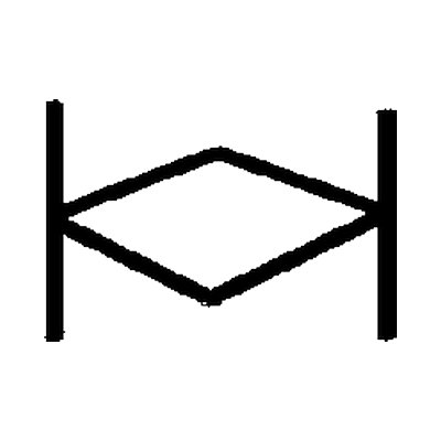 K Diamond K Guest Ranch brand: Two upright bars with a diamond between them, its side points touching each bar, so each bar and half the diamond make a K