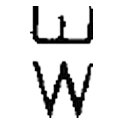 Sprucedale Guest Ranch brand: An E lying on its back with its arms pointing up, above a W